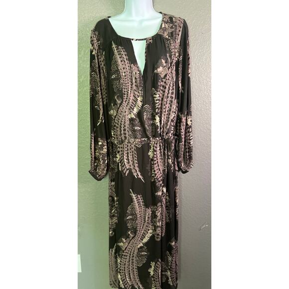Free People Out Of The Woods Maxi Dress S Gray Raven Combo Side Slit Boho Hippie - Picture 2 of 15